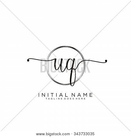 Uq Initial Handwriting Logo With Circle Template Vector.