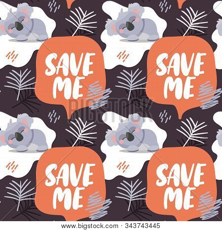 Seamless Vector Pattern Save Koala Bears With Leaf Australia