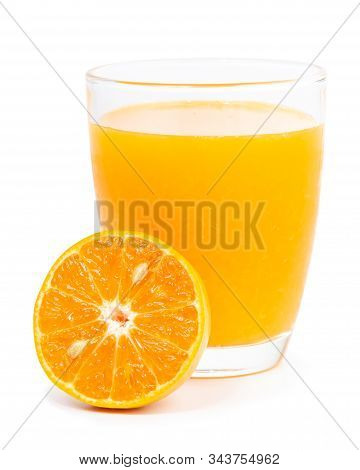 Glass Of Fresh Orange Juice Isolated On White Background,