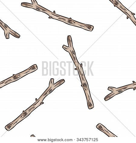 Dry Rustic Tree Branches Doodles Seamless Pattern. Boho Image Of Sticks Emplate Background Tile