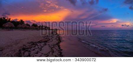 Beautiful Panoramic View Of A Sandy Beach, Playa Ancon, On The Caribbean Sea In Triniday, Cuba, Duri