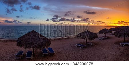Beautiful Panoramic View Of A Sandy Beach, Playa Ancon, On The Caribbean Sea In Triniday, Cuba, Duri