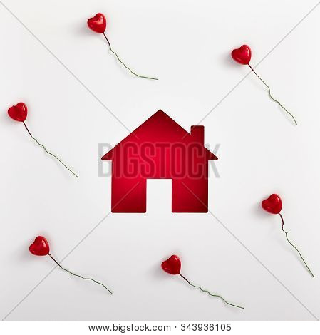 Valentines Day Related Background. House-shaped Paper Cutout