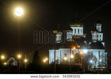 Brest, Belarus - November, 17, 2019: church in Brest at night