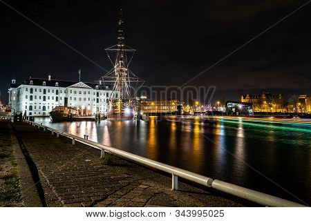 Amsterdam, Netherlands - December 29, 2019 :  National Maritime Museum On The Foreground.