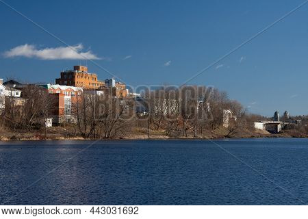 View Of The Backyard Of The Buildings On The Main Street Of Magog From The Other Side Of The River
