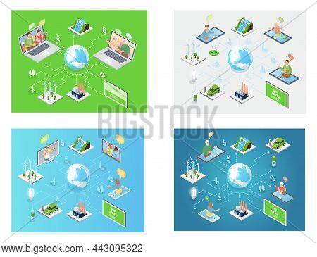 Set Of Illustrations About Virtual Meeting Or Video Conference Via Social Media. Chatting By Videoch