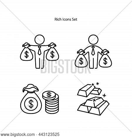 Rich Icons Set Isolated On White Background. Rich Icon Thin Line Outline Linear Rich Symbol For Logo