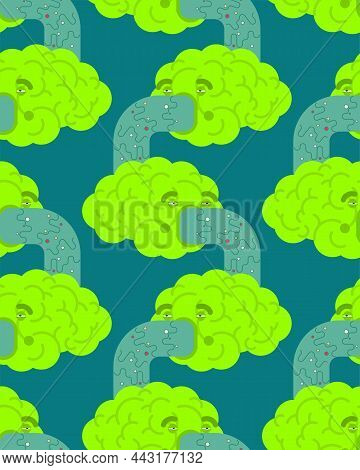 Dizziness Pattern Seamless. Brains Retching Cartoon Background. Brain Vomit