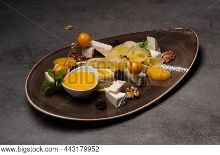 Tatsy Cheese Plate With Honey, Orange And Blackberries