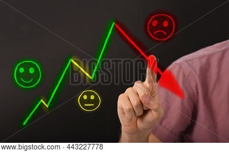 Man Hand Drawing Plan The Growth Investment With Financial Chart With An Inexplicable Fall On Black 