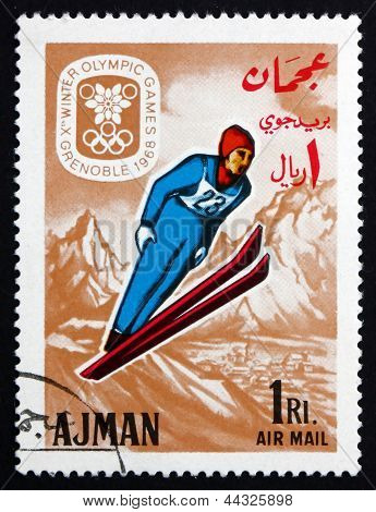Frimärke Ajman 1967 backhoppning, olympiska vinterspelen