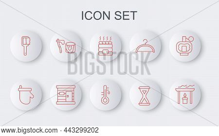 Set Line Aroma Candle, Sauna Mittens, Hot Sauna Stones, Hourglass, Brush, Wooden Axe In Stump, Woode
