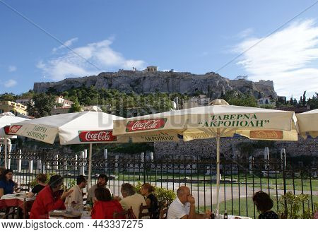 Athens - Greece - September 27 2009 :: Traditional Taverna By The Roman Agora, With A View To The Cl