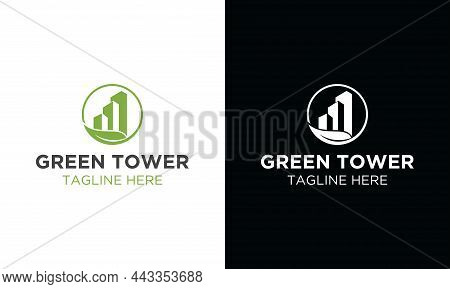 Abstract Green City Building Logo Design Concept. Residential, Apartment And City Landscape Icon Sym