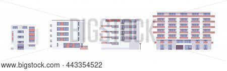 Residential Detached Building Set, Towering Apartment Blocks Facade. Industrial Urban Planning, Conc