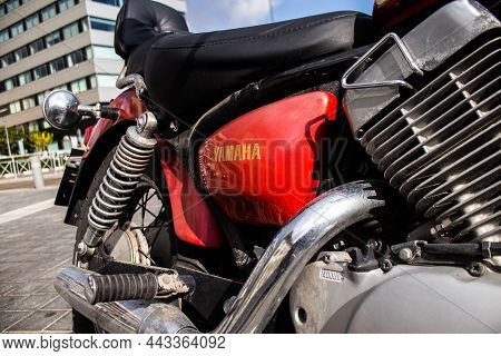 Limassol, Cyprus - December 17, 2021 Closeup Of The Mechanics Of A Yamaha Virago Motorcycle Parked I