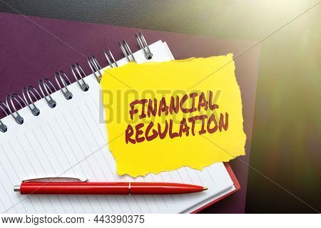 Hand Writing Sign Financial Regulation. Business Concept Aim To Maintain The Integrity Of Finance Sy
