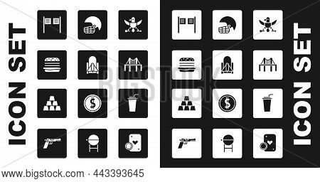 Set Eagle, Rocket Launch From The Spaceport, Burger, Saloon Door, Golden Gate Bridge, American Footb