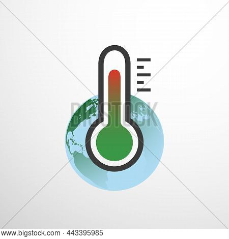 Global Warming, Climate Change, Ecological Problems - Flat Vector Design Concept With Thermometer An