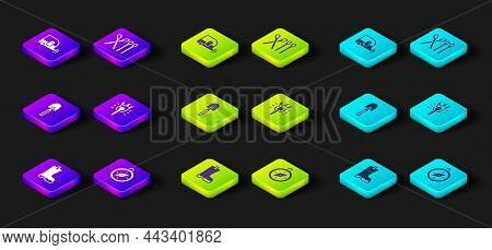 Set Waterproof Rubber Boot, Compass, Shovel, Torch Flame, Match Stick And Rv Camping Trailer Icon. V