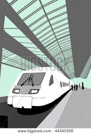 Vektör görüntü bir modern yüksek hızlı trenin tren istasyonunda