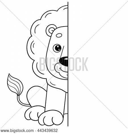 Draw Symmetrically. Coloring Page Outline Of Cartoon Cute Lion. Coloring Book For Kids.