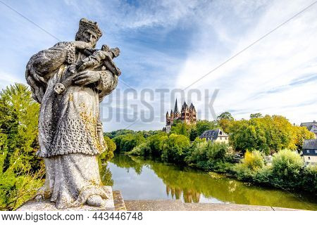 Statue Of St.john Of Nepomuk On The Old Lahn Bridge In Limburg An Der Lahn, Hesse, Germany