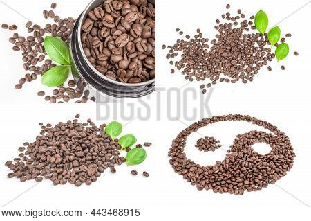 Set Of Coffee Grains Isolated On A White Background With Clipping Path