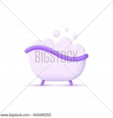 3d Bathtub Icon Isolated On White Background. Modern And Trendy Vector In 3d Style. Can Be Used For 