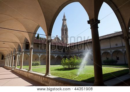 Internal courtyard of basilica Santa Croce in Florence Italia