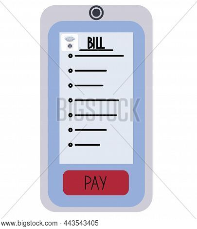 Mobile Phone With Utility Bill And Pay Button. Online Utility Bill Payment Concept. Vector Stock Ill