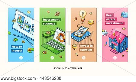 Investment Concept Banners. Social Media Template For Financial Content, Invest In Startup And Real 