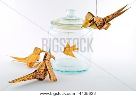 鳥の魚周りガラスの瓶