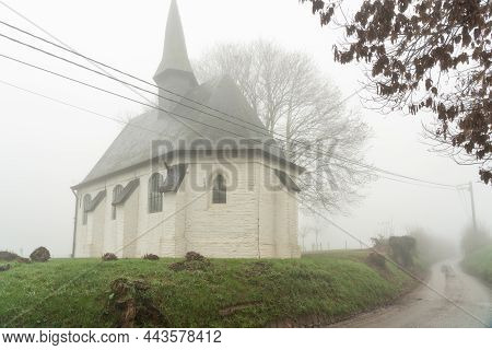 In East Flanders You Have This Beautiful Desert Chapel(woestijnkapel) Van Gooik Whit A Lot Off Fog