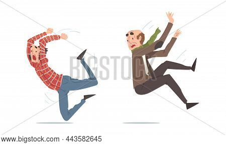 Elderly Man Stumbling And Falling Down By Accident Vector Set