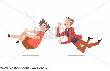 Elderly Man And Woman Stumbling And Falling Down By Accident Vector Set