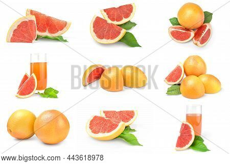 Collage Of Grapefruit Isolated On A White Background