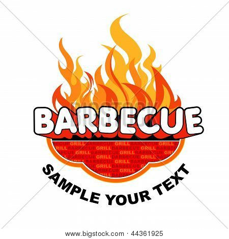 Grill-Aufkleber auf feurige Hintergrund.