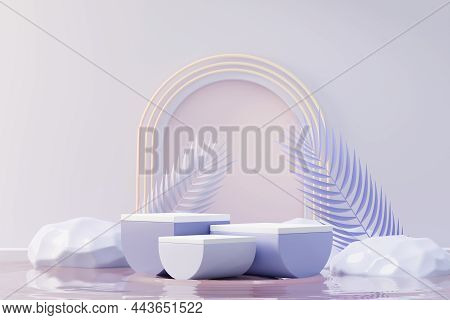 3d Render Of Beauty Podium With Very Peri Color Of The Year 2022 Design For Product Presentation And