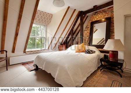 Stradishall, England Suffolk - September 9 2019: Bedroom Space In Traditional Historic British Home 