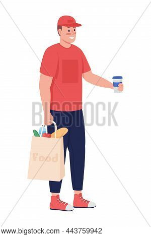 Man Delivering Food Semi Flat Color Vector Character. Posing Figure. Full Body Person On White. Cour