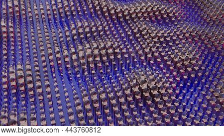 Colorful Background Illustration Of Abstract Geometry With Cubes And Spheres. 3d Generated Rendering