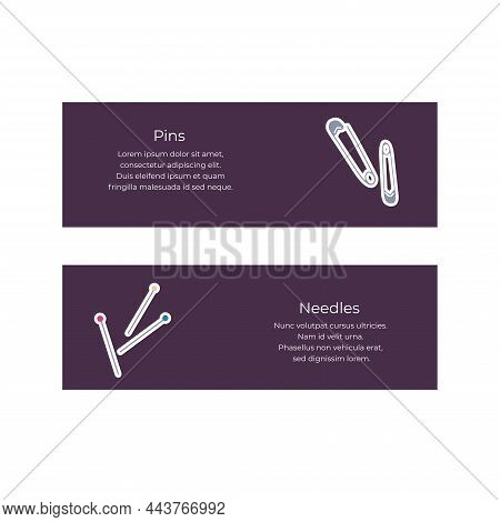 Vector Illustration Of Sewing Tools For Atelier. Illustration With Pins And Needles On Purple Backgr