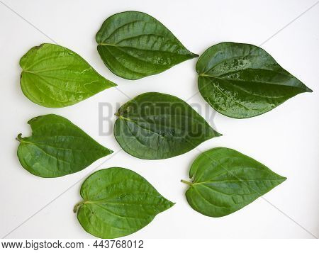 Indian Traditional Chewing For Digestion Of Betel Leaves And Betelnut Isolated On White Background