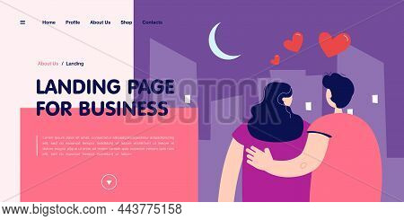 Couple In Love Admiring City At Night. Flat Vector Illustration. Man And Woman On Romantic Date, Loo