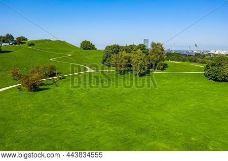 Munich, Germany - Jul 27, 2021: Stadium Of The Olympiapark In Munich, Germany, Is An Olympic Park Wh