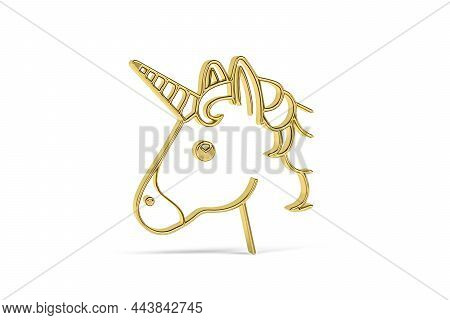 Golden 3d Unicorn Icon Isolated On White Background - 3d Render