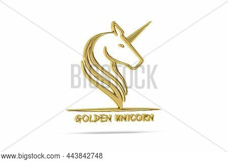 Golden 3d Unicorn Icon Isolated On White Background - 3d Render