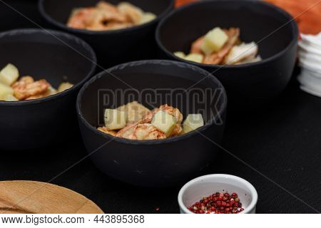 Cooking Process Of Suquet De Peix Soup With Potatoes, Herbs And Fish With The Addition Of Picada Clo